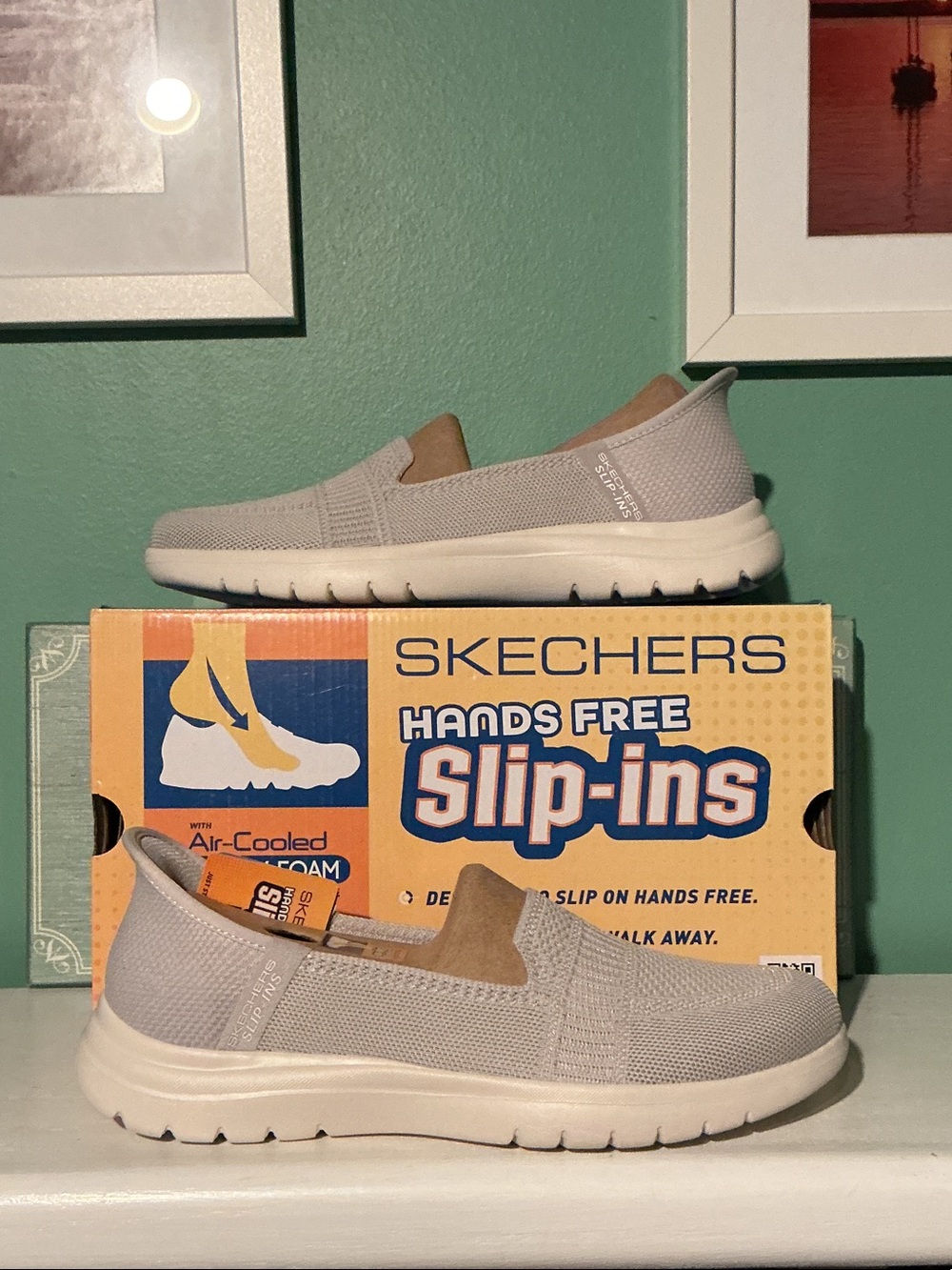 Skechers Slip-On Sneakers in Light Gray and Cream